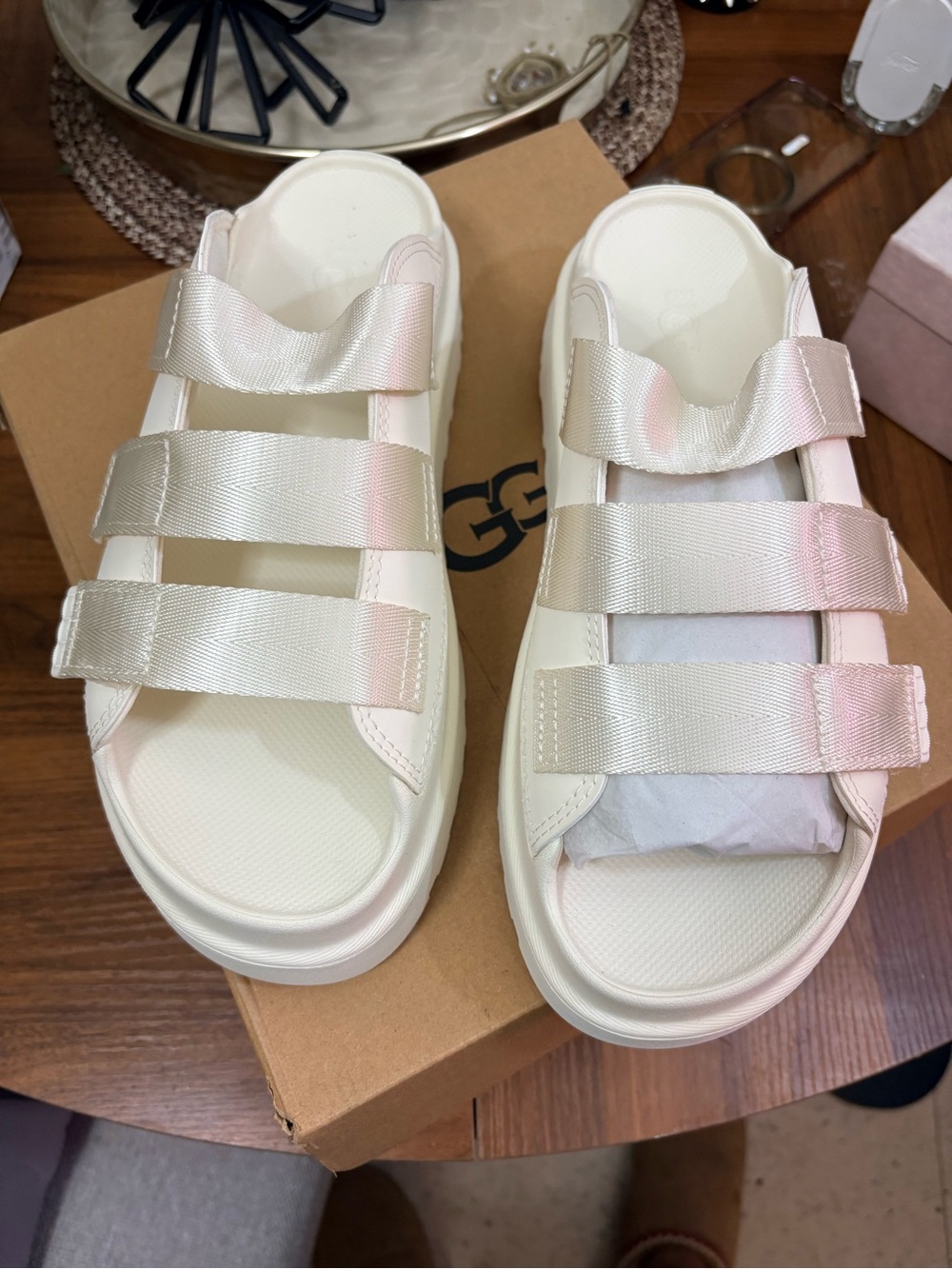 UGG Cream Triple-Strap Slide Sandals